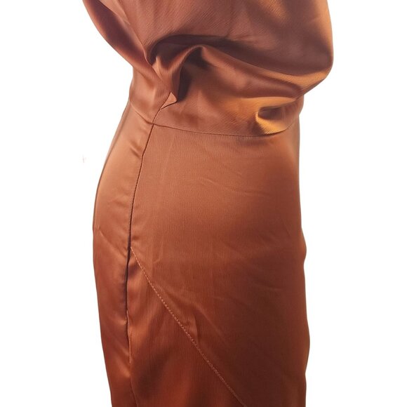 Missguided Rust Asymmetrical Strap Drape Satin Midi Dress Size 2 NWT - Picture 11 of 16